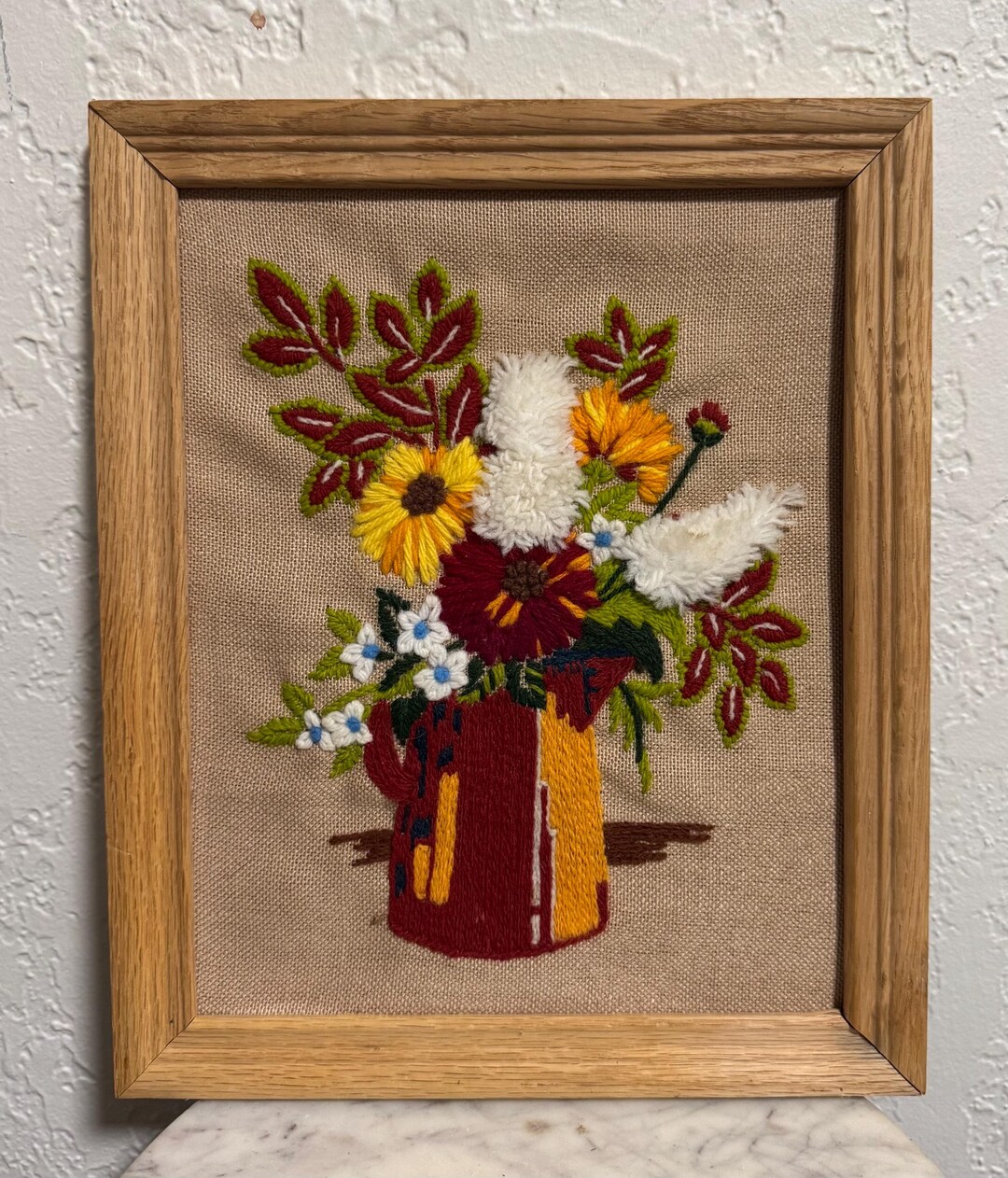 Vintage Framed Floral Crewel Embroidery - Fall Autumn Harvest Decor - Etsy