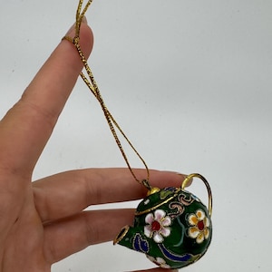 Cloisonne Ornament Collection Miniature Teapot, Green Enamel Ornamental Figurine