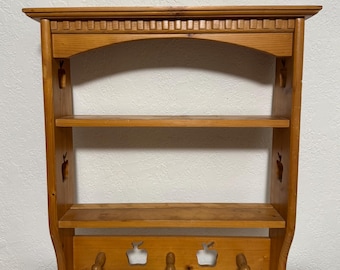 Pine Wood Wall Shelf with Apple Cutouts