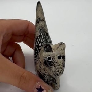 Kenyan Soapstone Hand Carved Cat Figurine (Black/Tan)