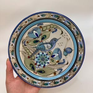 Vintage Ken Edwards Mexican Folk Art Plate Wall Hanging Pottery Handpainted Tonala