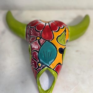 Talavera Cow Skull Longhorn