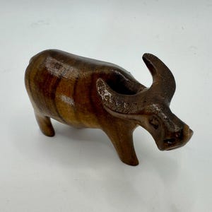 Hand Carved Vintage Zebra Wood Asian Water Buffalo