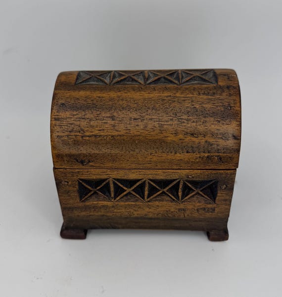 Hand Carved Wooden Trinket Box Treasure Chest