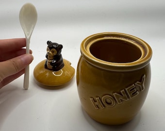 Vintage Mid Century Honey Pot with Bear Figurine by Arnel’s Pottery