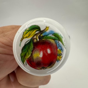 Set of 4 Vintage Ceramic Apple Cabinet Knobs | White Porcelain Fruit Drawer Pulls | Farmhouse Kitchen Hardware