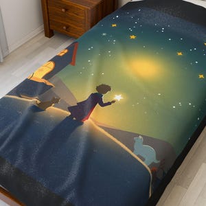 Velveteen Plush Blanket - Little Prince Inspired design, perfect for kids, Little Prince lovers, a perfect gift for a baby, kid, Christmas