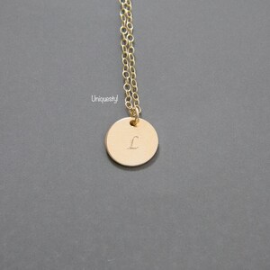 Dainty Initial Necklace, Disc Charm Necklace, Circle Tag Pendant, Simple Layering Necklace, Gift for Her, Disc Tag Necklace, Simple Necklace