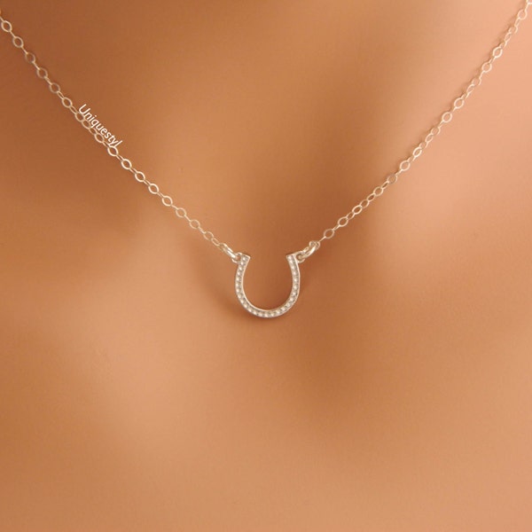 Horseshoe Necklace, Silver Horseshoe Charm Necklace, Lucky Jewelry, Good Luck Necklace, Layering Necklace, Graduation Gift, stocking stuffer