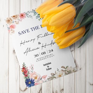 Autumn Save The Date Template,Pink Rose Save the Date,Digital Download, %100 Editable Digital Template, Save Our Date Cards,Instant Download