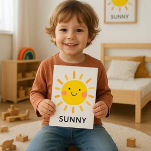 Montessori Educational Weather Cards : 3 Part Cards , 16 Flashcards (Instant Download PDF, JPG)
