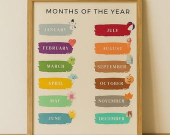Colorful Months Of The Year Poster: Homeschool and Classroom Decor, Nursery Wall Art, Digital Download