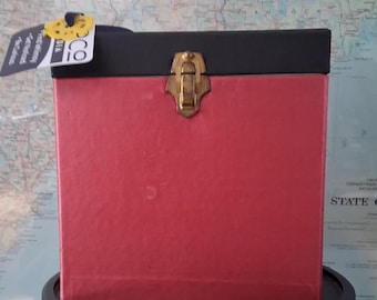 Vintage Deep Shimmery Raspberry and Black Capitol 45 RPM Storage Box 7 " Record Case Handle