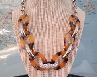 Tortoise Ice: Vintage Ann Taylor Black Silver Rhinestone Iconic Rockabilly Statement Glam Adjustable Necklace