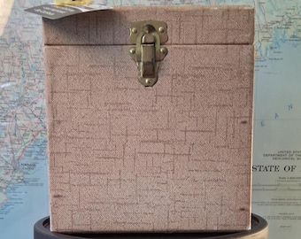 Vintage Faux Canvas Tan Brown 45 RPM Storage Box 7 " Record Case with Index Cards