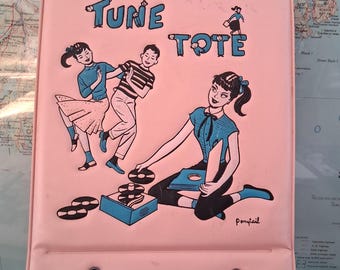 Dancing: Vintage Rare 45 RPM Rhythm Tote Pink Blue 7 " Inch Record Vinyl Storage Box Display Case Great Condition