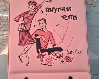 Date Line: Vintage Rare 45 RPM Rhythm Tote Pink Black 7 " Inch Record Vinyl Storage Box Display Case Great Condition