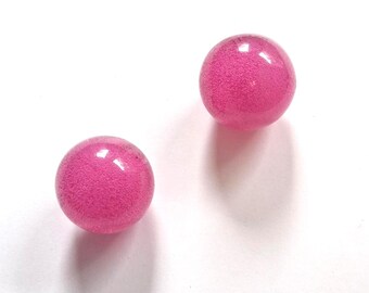 Rockabilly Bubble Gum Glam: Vintage Pink Large Button Orb Clip On Earrings