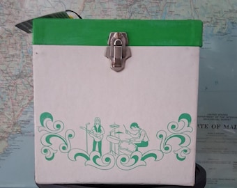 Vintage Platter Pak Rock n Roll Band Green and White Large 45 RPM Storage Box 7 " Record Case