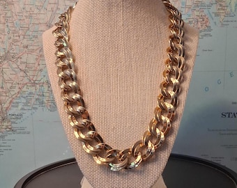 Unchain my Heart: Vintage Gold Tone Chunky Bold Monet Double Link Chain Necklace