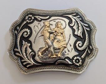 Dance Hall Days: Vintage Big Honkin' Belt Buckle Silver and Gold Tone Figural Rock 'n Roll Country Rockabilly Inspired Fashion