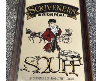 Vintage 1970s Scriveners Original Snuff London Framed Advertising Mirror 13"x 9"