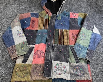 Vintage Tara London Patchwork Womens Hooded Jacket Festival Boho Hippie Small