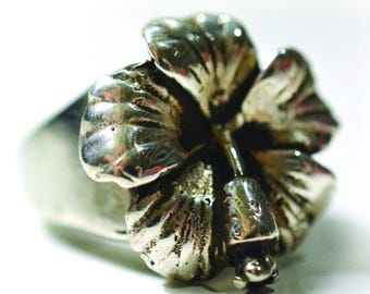 Hibiscus Ring – Sterling Silver, Brass, or gold-plated Floral Statement Jewelry