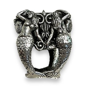 Mermaid Siren Stone Ring – Sterling Silver, Brass, or gold-plated Hand-Cast Jewelry
