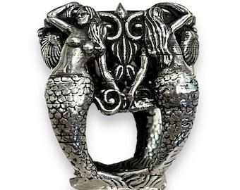 Mermaid Siren Stone Ring – Sterling Silver, Brass, or gold-plated Hand-Cast Jewelry