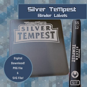 May include: A gray binder and spine label set with the text "Silver Tempest" and "Sword & Shield" branding. The binder has a large logo, and the spine label includes "SS 12". A digital download is offered.