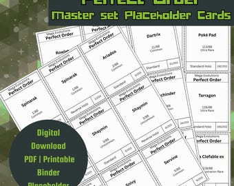 Perfect Order Binder Placeholder Cards | Printable Master Set Placeholders | PDF | Digital Download
