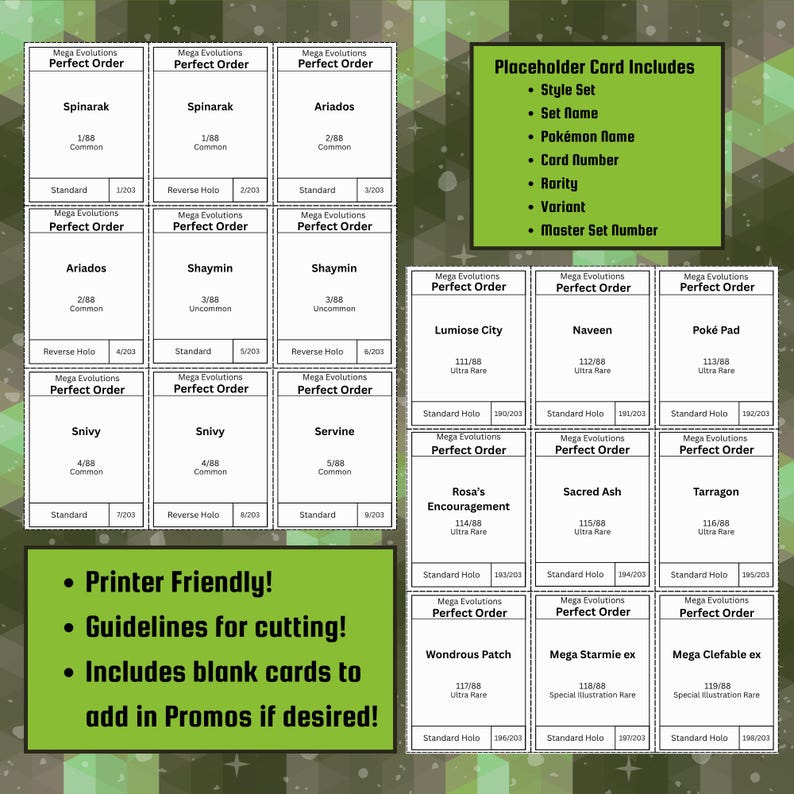 Perfect Order Visual Set List.pdf Perfect Order Binder Placeholder Cards | Printable Master Set ...
