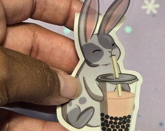 Dreamy Bunny Drinking Boba Tea Clear Sticker