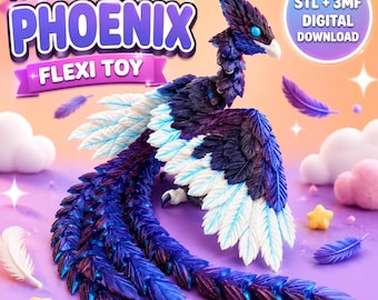 Juguete articulado de fénix flexible / Ave mítica para imprimir en una sola página (descarga STL/3MF)