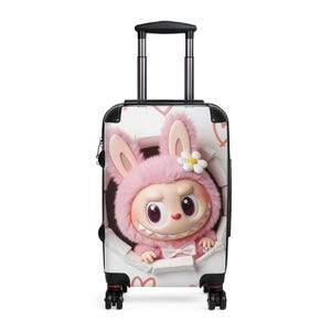 Labubu かわいいウサギのデザインスーツケース - 旅行用スーツケース、子供用スーツケース、スタイリッシュな機内持ち込み用スーツケース、楽しい旅行用品、愛らしい荷物、子供用