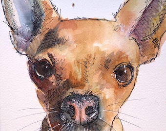 Custom Watercolor Pet Portrait from Photo - Hand-Painted Dog, Cat or Pet Memorial Gift, Personalized Animal Art by Kat