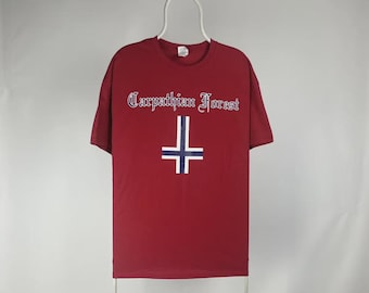 Koszulka z motywem lasu karpackiego w Norwegii, czarna, metalowa, rozmiar XL