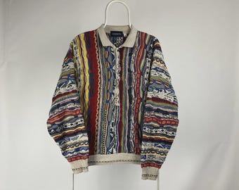Sweter vintage Gilberto Coogi w stylu lat 90. z dzianiny 3D w warkocze