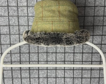 Hawkins tweed bucket hat fur faux size 57cm japanese