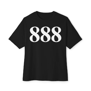 Maglietta unisex con numero angelico 888, t-shirt oversize squadrata, maglietta con numerologia spirituale, top da meditazione, streetwear con stampa grafica, simbolo cosmico