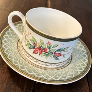 Fitz and Floyd Winter Holliday Cup and Saucer: Bone China Christmas Decor