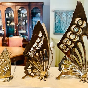 Rare Mid-Century Modern Set of Three Brass Butterflies