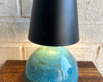 Handmade ceramic accent lamp. Wheel thrown, cordless and rechargeable.