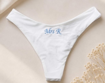 Custom Embroidered Bikini Bottoms ONLY – Tie Side, Full or Brazillian | Personalised Bridal, Honeymoon & Holiday Swimwear