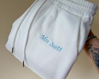 Personalised Joggers ONLY | Custom Embroidered Lounge Pants | Bridal, Mrs, Name or Date Sweatpants