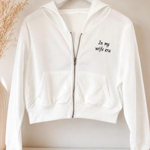 Custom Embroidered Cropped Bridal Zip Hoodie || Personalized Wedding Lounge Wear to match tracksuits!