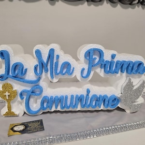 Scritta "La Mia Prima Comunione" 3D in Polistirolo – Decorazione Tavolo o Parete – Festa Comunione Bambino/a