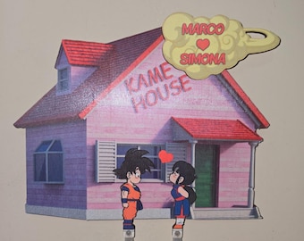 Llavero de la Casa de Goku y Chichi de Dragon Ball | Regalo personalizable para pareja de anime y manga | Kame House | Amor nerd | Llavero de Dragon Ball