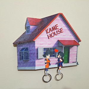 DragonBall Goku and Chichi House Keychain | Anime Manga Couple Gift | Kame House | Nerd Love Accessory | Dragonball Keychain